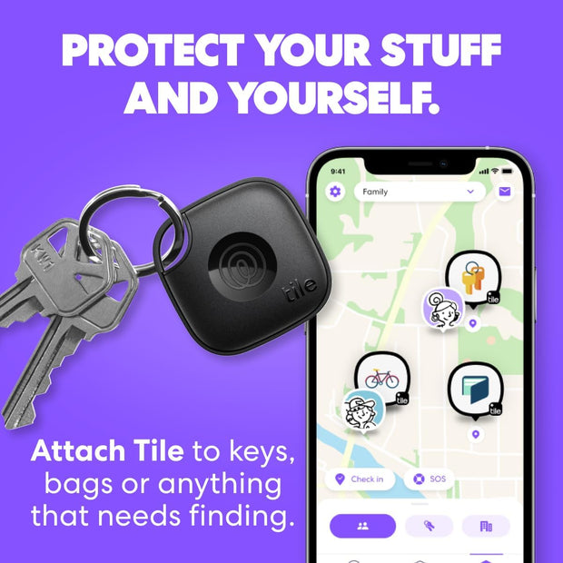 Tile by Life360 Mate (2024) Bluetooth Tracker, Keys Finder and Item Locator for Keys, Bags and More. Phone Finder. Both iOS and Android Compatible. 4-Pack (Black)