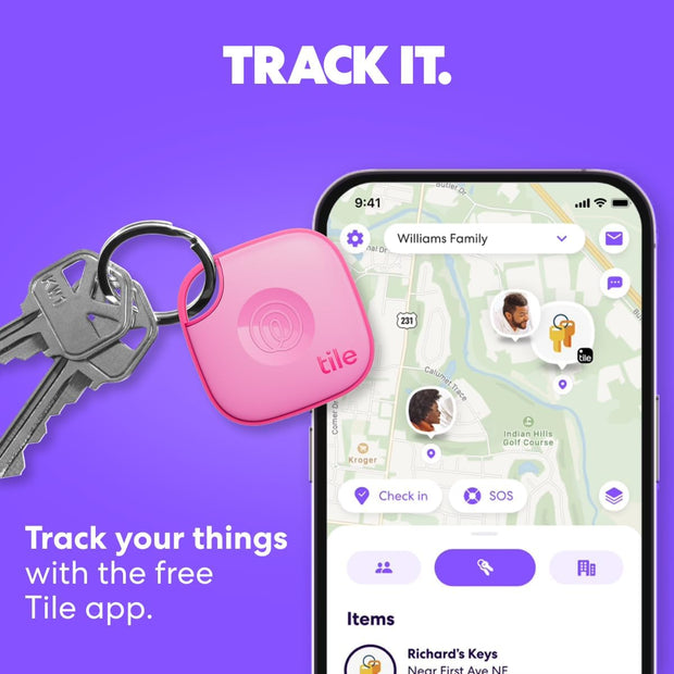 Tile by Life360 Mate (2024) Bluetooth Tracker, Keys Finder and Item Locator for Keys, Bags and More. Phone Finder. Both iOS and Android Compatible. 4-Pack (Black)